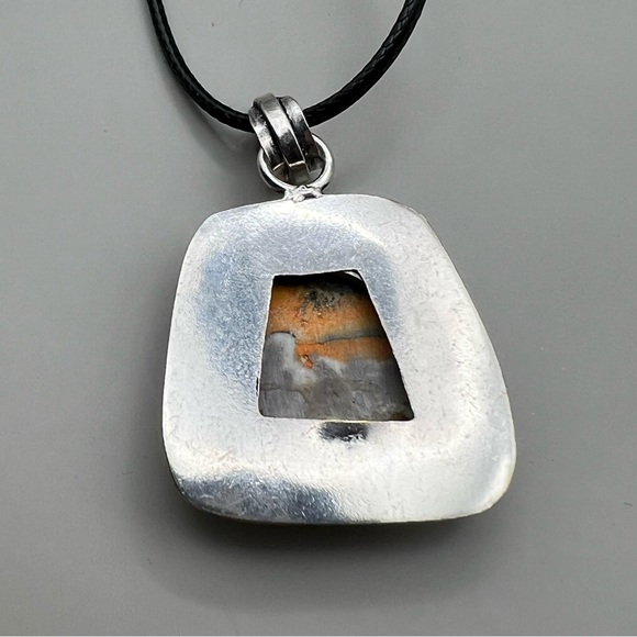 New Bumble Bee Jasper Stone Silver Overlay Pendant Necklace w Cord Bumblebee - Picture 4 of 6
